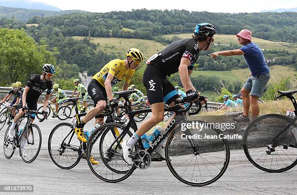 Chris Froome of Great Britain is surrounded by his teammates during stage eighteenth of the 2015 Tour de France, a 186.5 km stage from Gap to Saint...