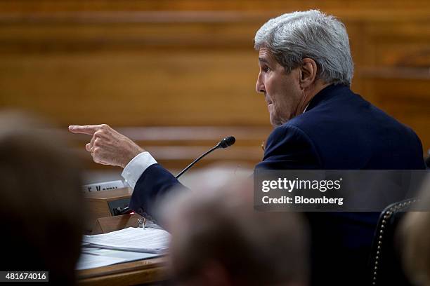 John Kerry, U.S. Secretary of state, speaks during a Senate Foreign Relations Committee hearing in Washington, D.C., U.S., on Thursday, July 23,...