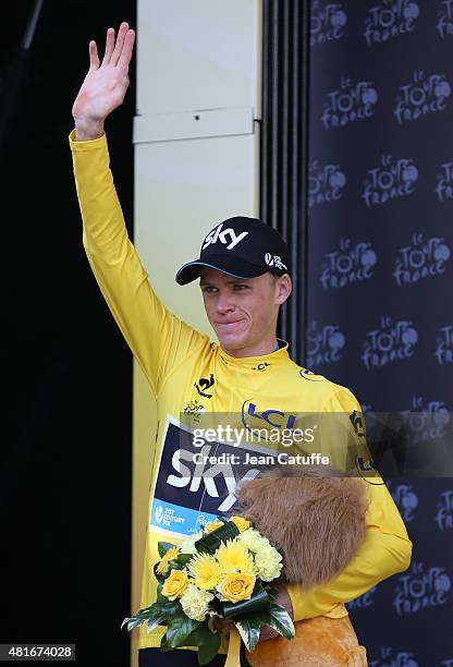 Chris Froome of Great Britain and Team Sky retains the overall leader's yellow jersey following stage eighteenth of the 2015 Tour de France, a 186.5...