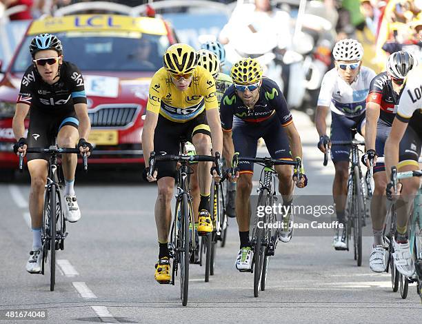 Geraint Thomas of Great Britain and Team Sky, Chris Froome of Great Britain and Team Sky, Alejandro Valverde of Spain and Movistar Team, Nairo...