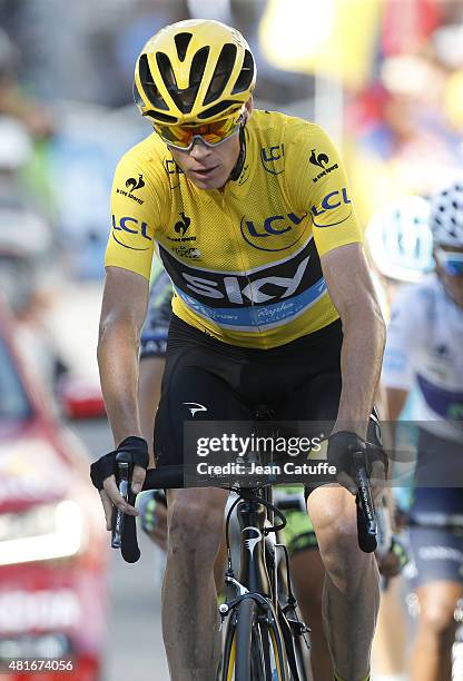 Chris Froome of Great Britain and Team Sky crosses the finish line of stage eighteenth of the 2015 Tour de France, a 186.5 km stage from Gap to Saint...