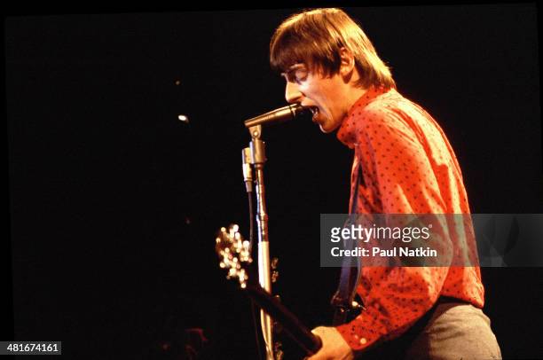 Musician Paul Weller, of the group The Jam, performs onstage, Chicago, Illinois, May 26, 1982.