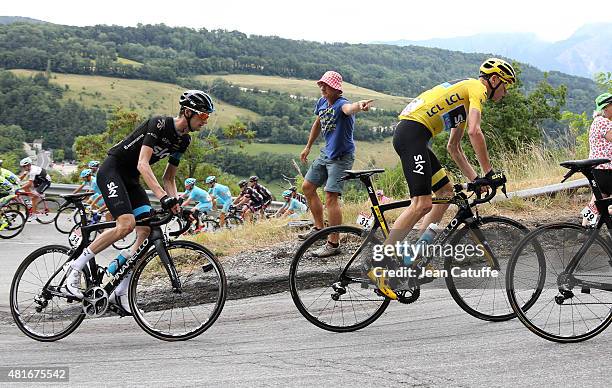 Chris Froome of Great Britain leads Wout Poels of the Netherlands and Team Sky during stage eighteenth of the 2015 Tour de France, a 186.5 km stage...