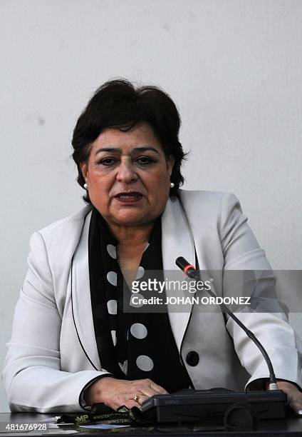 Judge Maria Eugenia Castellanos speaks in Guatemala City on July 23, 2015 during the court hearing of former dictator Efraín Ríos Montt and retired...