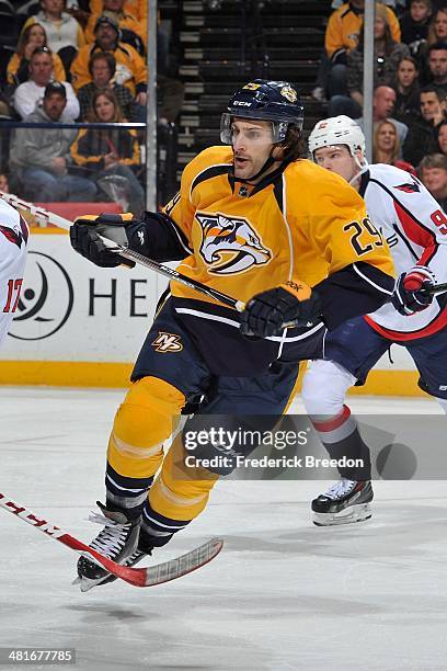 After playing 387 minor league games thirty-year old Mark Van Guilder of the Nashville Predators skates in his first career NHL game against the...