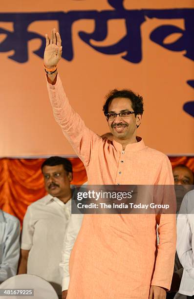 Shiv Sena president Uddhav Thackeray addresses party workers in the public meeting on March 28, 2014.