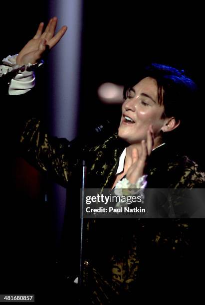 Musician KD Lang performs onstage, Chicago, Illinois, November 27, 1992.