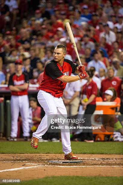 National League All-Star Joc Pederson of the Los Angeles Dodgers bats during the Gillette Home Run Derby presented by Head & Shoulders at the Great...