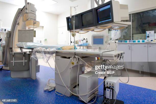 Reportage in the cardiology department of Saint-Philibert hospital in Lille, France. The coronary angiography room.