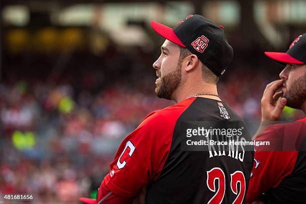 American League All-Star Jason Kipnis of the Cleveland Indians looks on during the Gillette Home Run Derby presented by Head & Shoulders at the Great...
