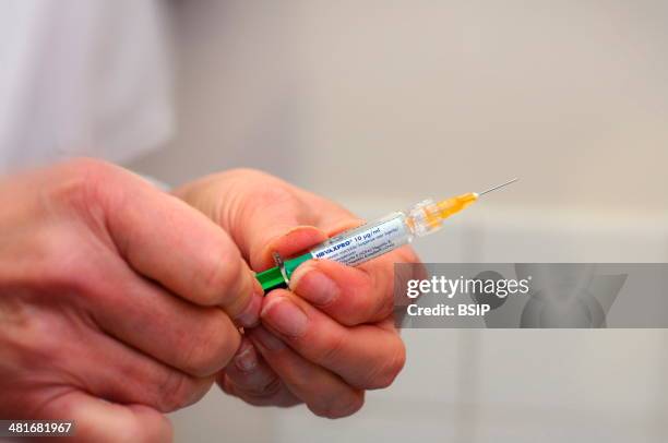 Reportage in the Health and Prevention Centre run by the local committee for social hygiene in Lyon, France. HBVaxPro is a vaccine that is composed...