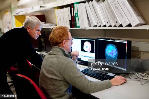 Reportage at the Neuroimaging research centre in Pitie Salpetriere hospital in Paris, France. Magnetoencephalography platform. MEG detects variations...