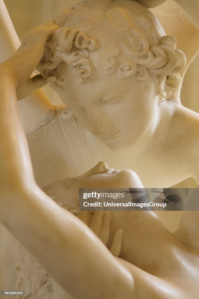 Psyche and Cupid statue in a museum, Musee Du Louvre, Paris, France