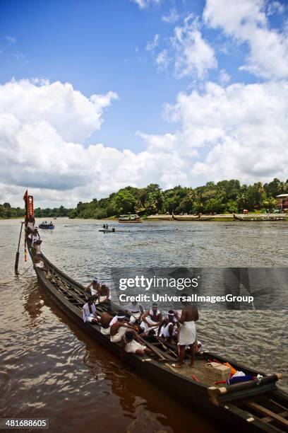 Snake boat race on Pampa River at Onam Festival, Aranmula, Kerala, India.