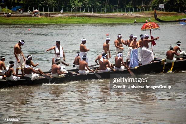 Snake boat race on Pampa River at Onam Festival, Aranmula, Kerala, India.