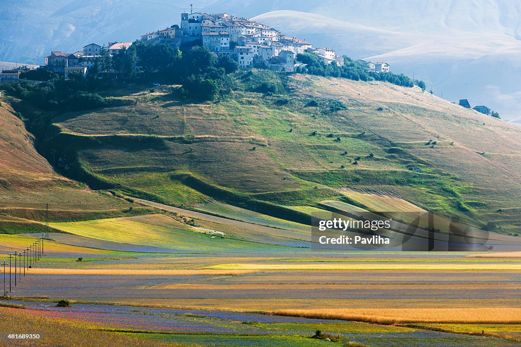 Castelluccio di Norcia (Italy), Village on a green hill