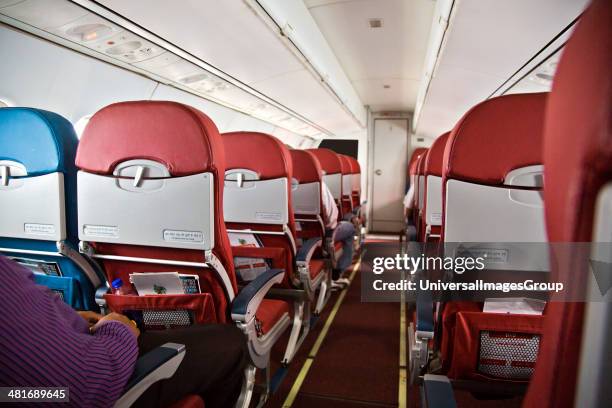 Interiors of an airplane, Shimla Airport, Shimla, Himachal Pradesh, India.