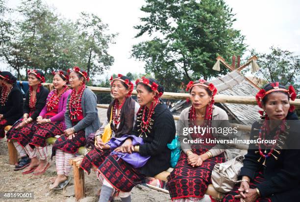 Naga Tribal women in traditional outfit, Hornbill Festival, Kohima, Nagaland, India.