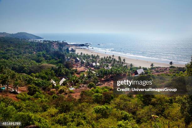 High angle view of a beach, Vagator Beach, Vagator, Bardez, North Goa, Goa, India.