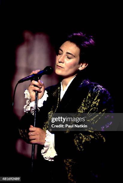 Musician KD Lang performs onstage, Chicago, Illinois, November 27, 1992.