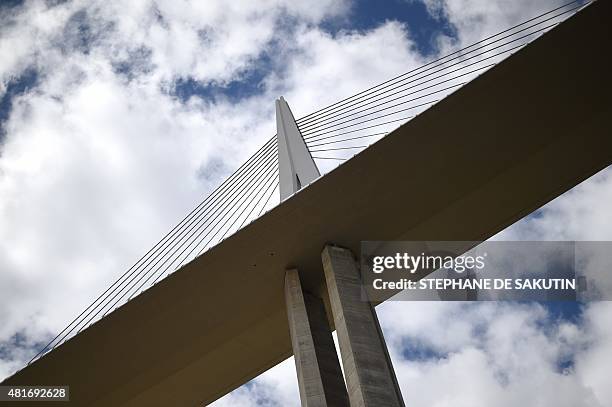 This picture taken on July 23, 2015 shows a view of the Millau viaduct in Millau, southwestern France. AFP PHOTO / STEPHANE DE SAKUTIN