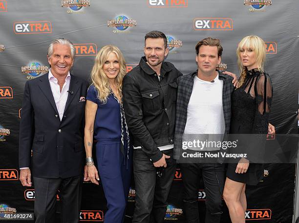George Hamilton, Alana Stewart, Ashley Hamilton, Sean Stewart and Kimberly Stewart visit "Extra" at Universal Studios Hollywood on July 23, 2015 in...
