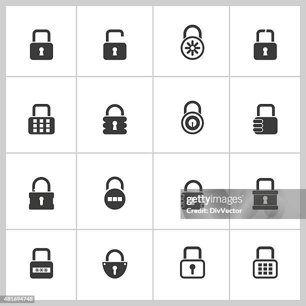 lock icon set - combination lock stock illustrations