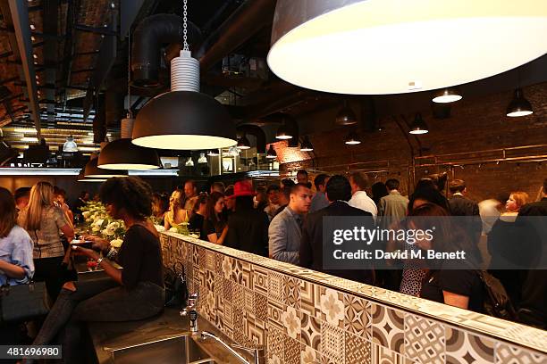 General view of the atmosphere at the Amazon Fashion Photography Studio launch party, which opened on July 23, 2015 in London, England. Guest of...