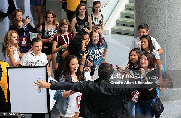 Toby Turner, stand-up comedian, actor, songwriter and YouTube personality, takes photos, signs autographs and interacts with fans at VidCon at the...