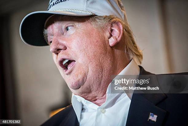 Republican Presidential candidate and business mogul Donald Trump exits his plane during his trip to the border on July 23, 2015 in Laredo, Texas....