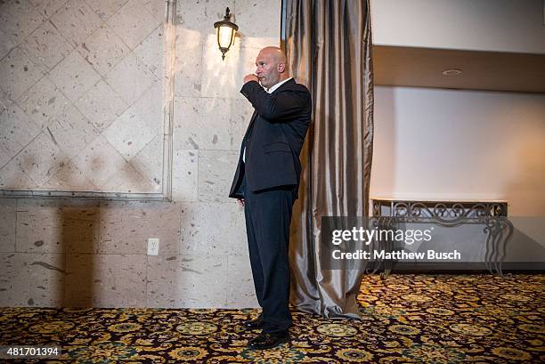 Security prepares for the arrival of Republican Presidential candidate and business mogul Donald Trump during his trip to the border on July 23, 2015...