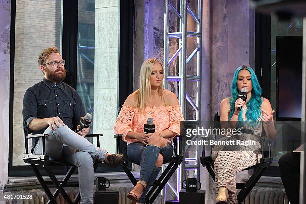 Michael Butler, Emma Sheppard and Amy Sheppard of Sheppard attend the AOL BUILD Speaker Series to discuss the new album "Bombs Away" at AOL Studios...