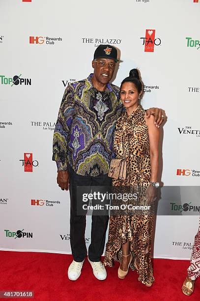 Hall of famer Julius Erving and wife Dorys Erving during the 2015 Top Spin Celebrity Ping Pong Tournament hosted by Los Angeles Clipper Chris Paul on...