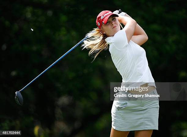 Jennifer Kirby of Canada hits her tee shot on the eighth hole during the first round of the Meijer LPGA Classic presented by Kraft at Blythefield...