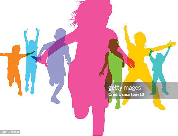 children playing - children playing silhouette stock illustrations