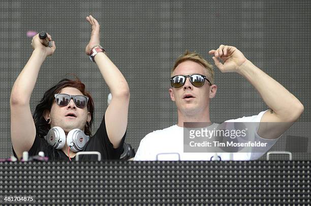 Skrillex and Diplo perform as Jack U during the Ultra Music Festival at Bayfront Park Amphitheater on March 30, 2014 in Miami, Florida.