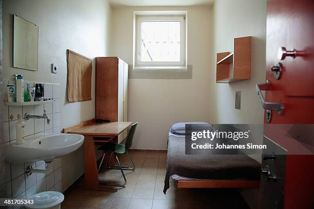 General view of a prison cell of the Landsberg prison, where former FC Bayern Muenchen president Uli Hoeness will serve his three-year sentence, is...