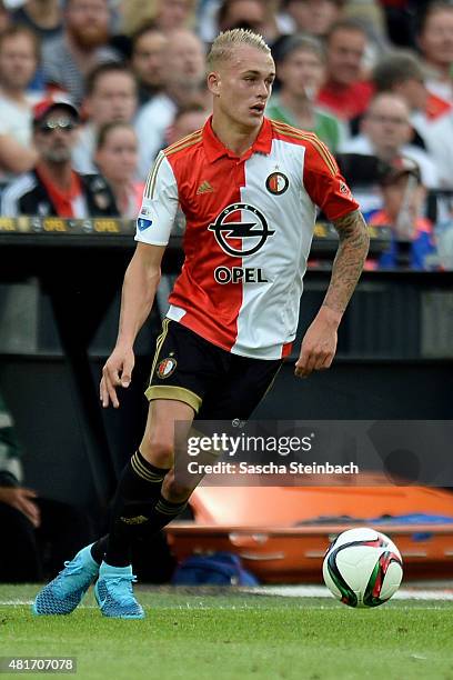 Rick Karsdorp of Feyenoord runs with the ball during the pre season friendly match between Feyenoord Rotterdam and Southampton FC at De Kuip on July...