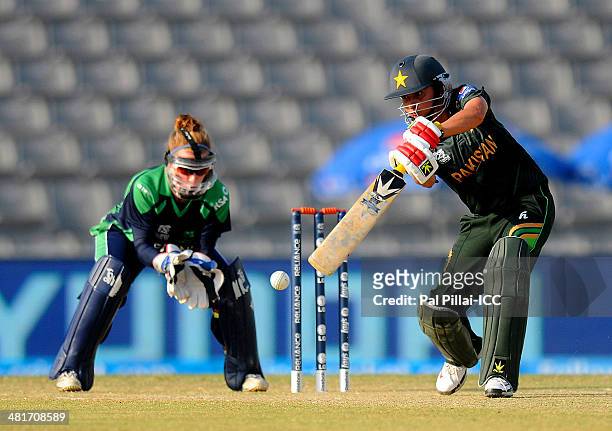 Sana Mir captain of Pakistan bats during the ICC Women's World Twenty20 match between Pakistan Women and Ireland Women played at Sylhet International...
