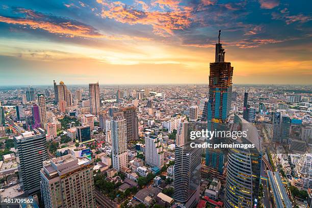 panoramic view of urban landscape in bangkok thailand - bangkok road stock pictures, royalty-free photos & images