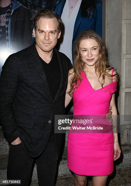 Michael C. Hall and girlfriend Morgan Macgregor attend the "If/Then" Broadway Opening Night at Richard Rodgers Theatre on March 30, 2014 in New York...