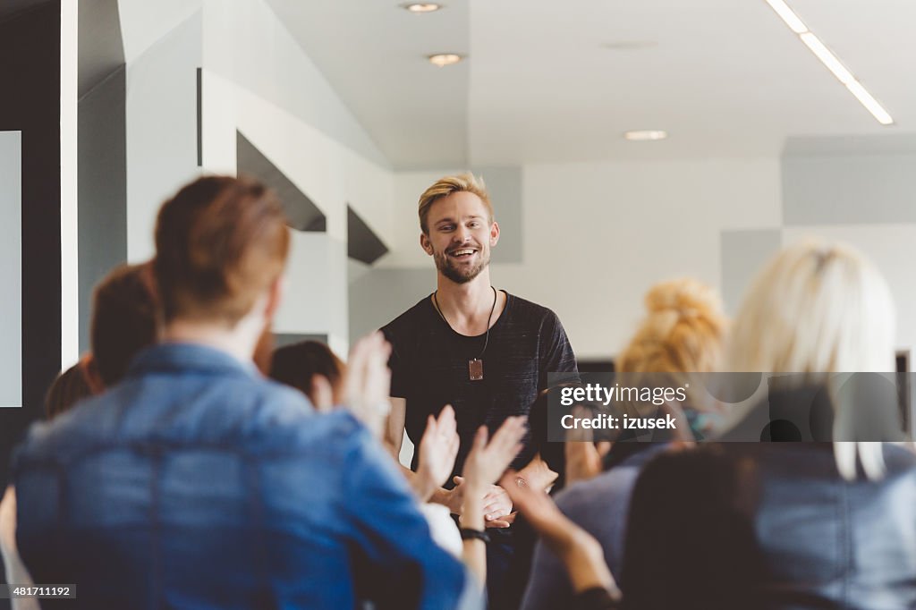 Seminar Lessons Student Seminar For Students Young Teacher Giving A Lecture High-Res Stock ...