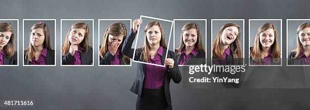 business-frau mit verschiedenen persönlichkeit, charakter und emotionaler gesichtsausdruck - series stock-fotos und bilder