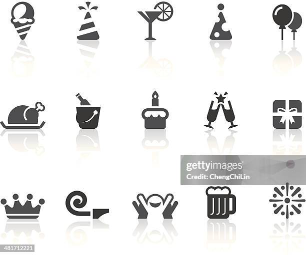 birthday party icons | simple black series - birthday-balloons-white-background stock illustrations