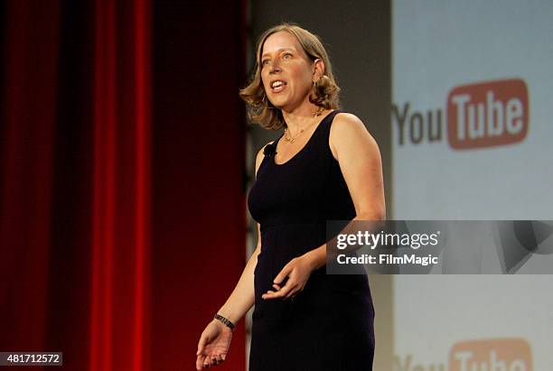 Susan Wojcicki, CEO of YouTube delivers her keynote at #VidCon at Anaheim Convention Center on July 23, 2015 in Anaheim, California.