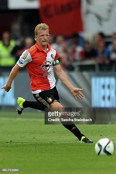 Dirk Kuyt of Feyenoord runs with the ball during the pre season friendly match between Feyenoord Rotterdam and Southampton FC at De Kuip on July 23,...