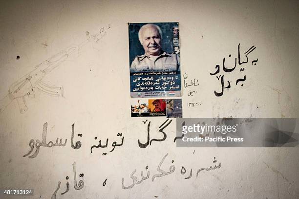 The picture of Sadegh Sharafkandi displayed on the wall. He was a Kurdish political activist and the Secretary-General of the Kurdistan Democratic...