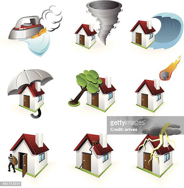 insurance icon set - flood relief stock illustrations