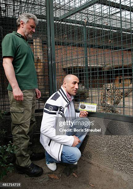 Super middleweight world champion Arthur Abraham adopts Shiva, a baby persian leopard. On the picture he poses with Erivan, the mother of leopard...