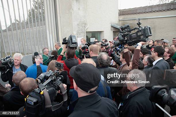 Journalists attend a guided tour at the Landsberg prison, where former FC Bayern Muenchen president Uli Hoeness will serve his sentence on March 31,...
